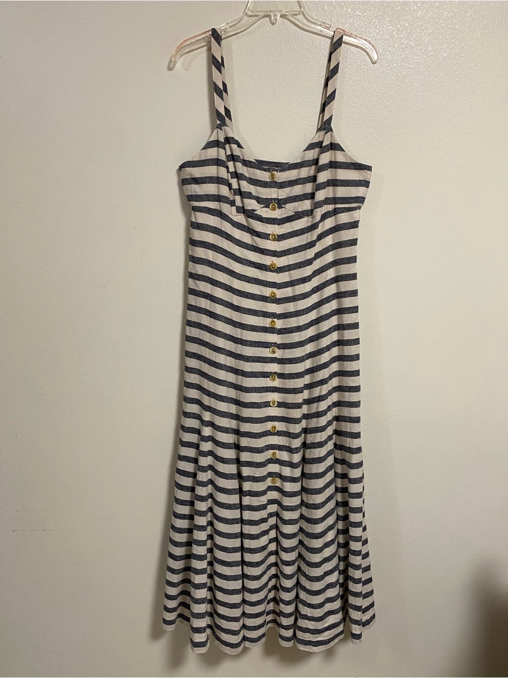 Maeve Dress Women’s Size 10 Blue Striped Button-Front Maxi Dress Anthropologie